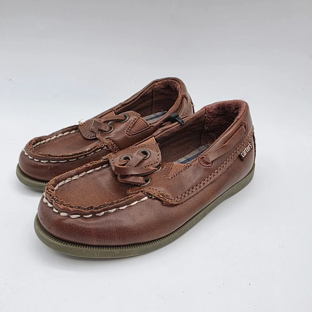 Carter's Toddler Boys Bauk Boat Shoe Brown Faux Leather Loafer 8M Casual Slip On